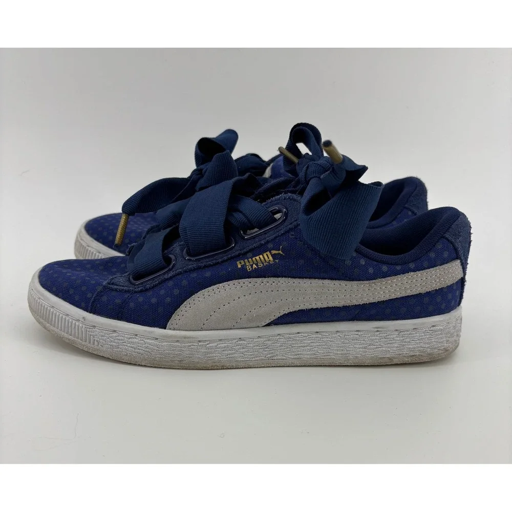 Puma Basket Heart Women's 6.5 Twilight Blue Polka Dot Ribbon Laces